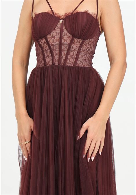 Abito midi bordeaux da donna in tulle ELISABETTA FRANCHI | AB73847E2CG3